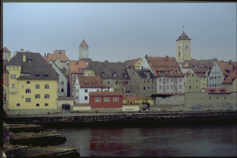 Regensburg's medieval town centre seen from across the Danube